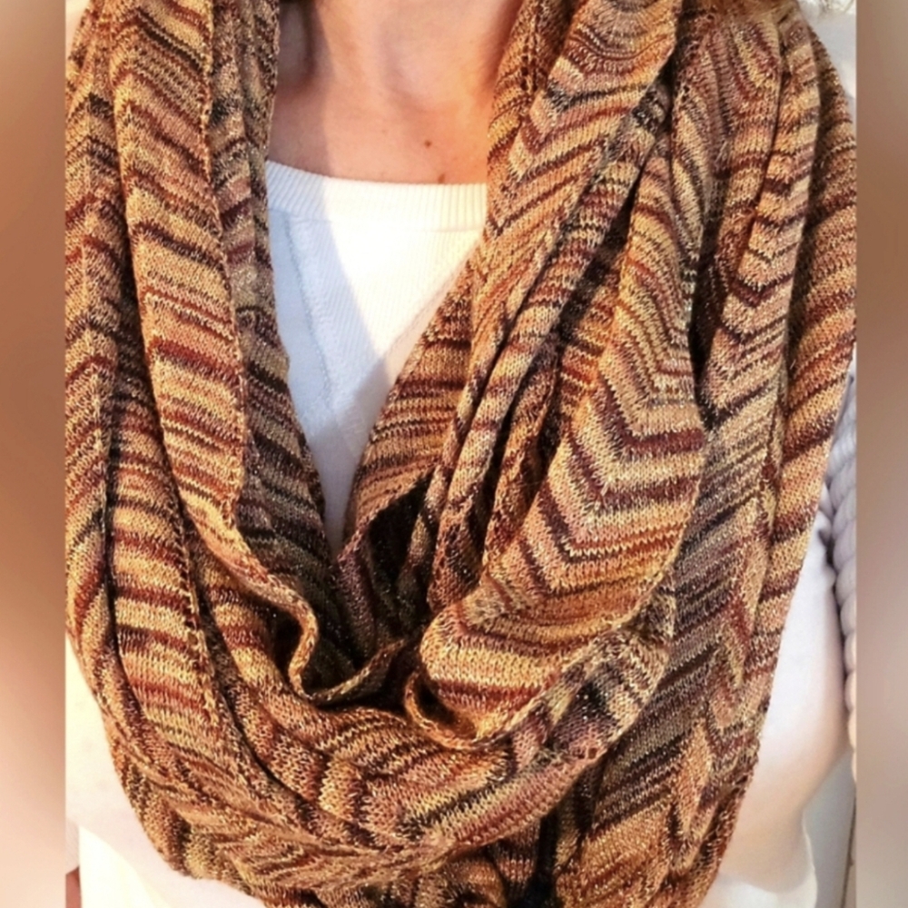 MISSONI metallic knit zig zag print brow and beige